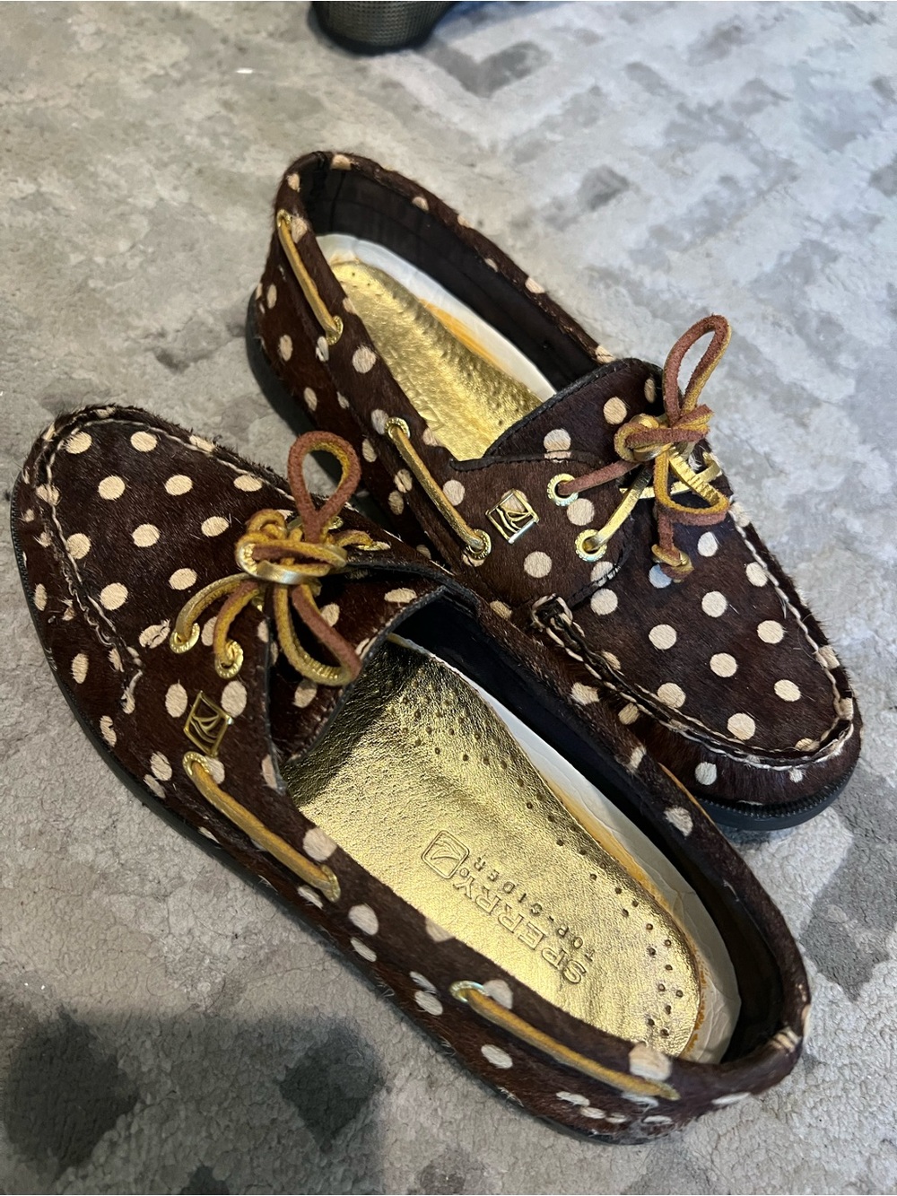 Sperry Brown Polka Dot Loafers with Gold Insole